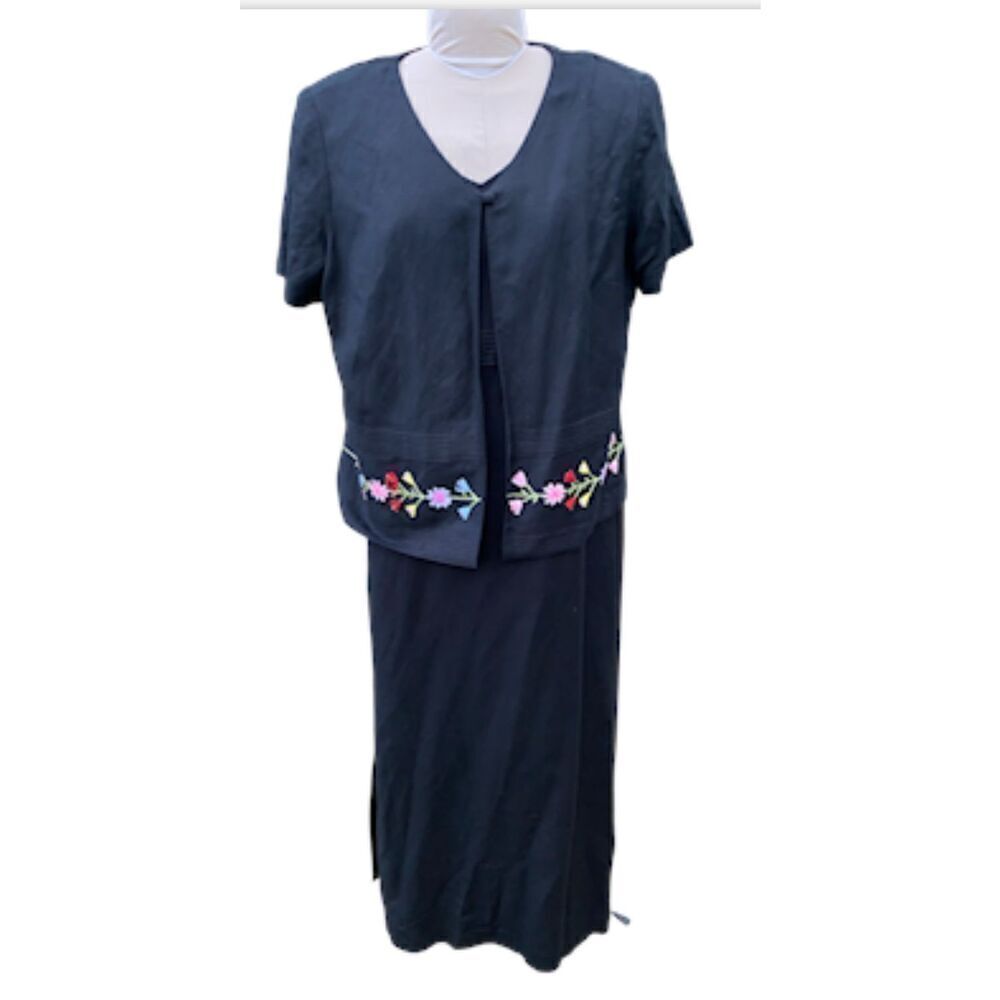 Positive Attitude Linen Blend 2-Piece Maxi Dress & Jacket Embroidered Sz. 16